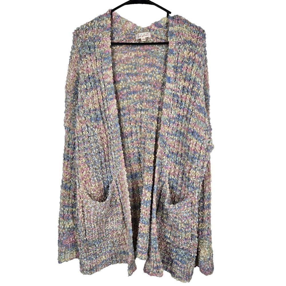 Sweet Generis Women's Size S/M Pastel Blue Pink Open Front Sweater